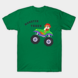 Cartoon vector of monster truck with little animal driver. T-Shirt